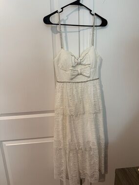 NWOT These Three Ivory Bow-Tie Lace Midi Dress with Beaded Straps